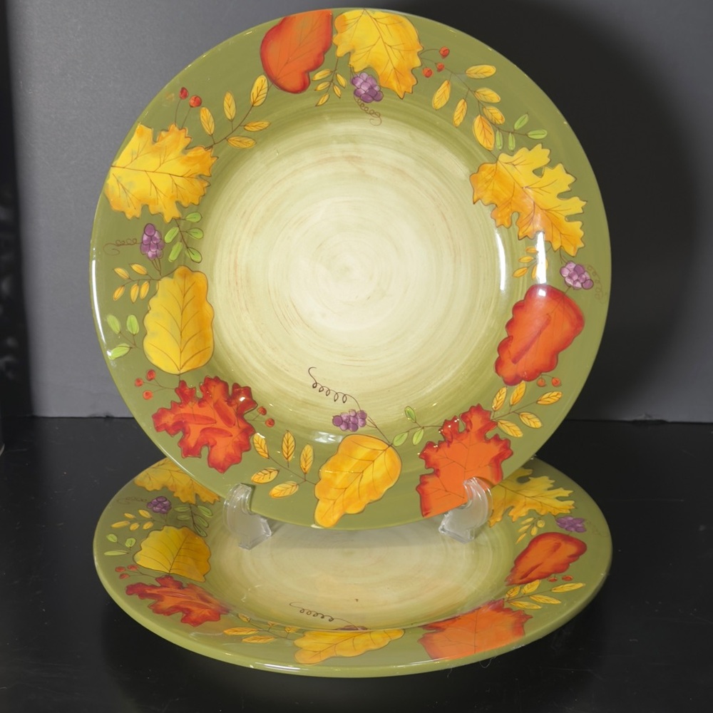 2 Laurie Gates Gates Ware Autumn Leaves 11” Dinner Plates New With Tags Set of 2
